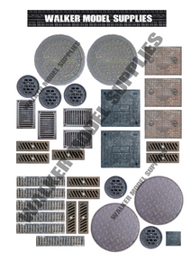 1:16 Scale Pre-cut Street manhole + drains decals / stickers