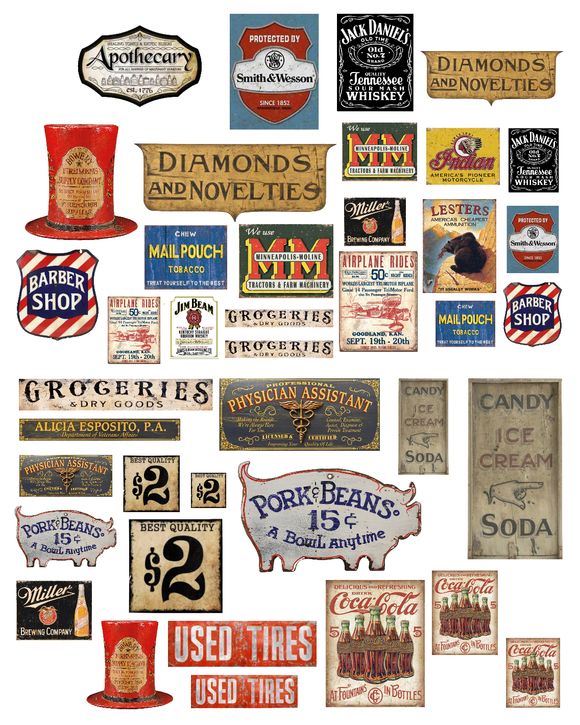 1/35 Scale Pre-Cut Vintage American building advertisement posters / signs