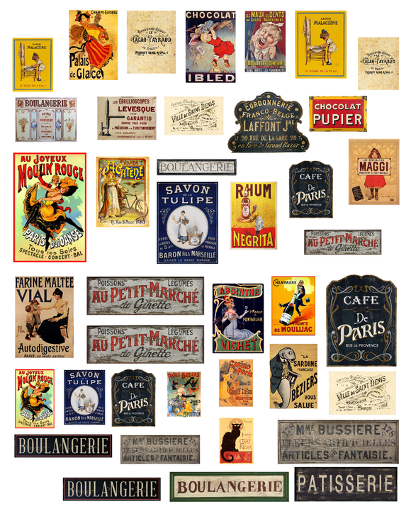 1/35 Scale Pre-Cut WW2 French building advertisement posters / signs