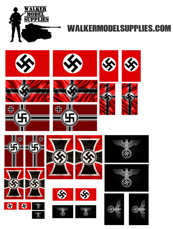 1:35 Scale Pre-cut WW2 German Flag matt stickers . Set 2