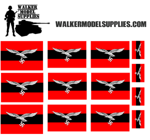 1:35 Scale WW2 German Luftwaffe FLAK Regiment Vehicle Command Flags on cotton peel. Set 7