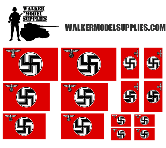 1:35 Scale WW2 German Reich service flags 1935–1945 on cotton peel. Set 15