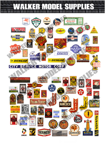 1/43 Scale Pre-cut Vintage style Garage sign stickers. Set 2